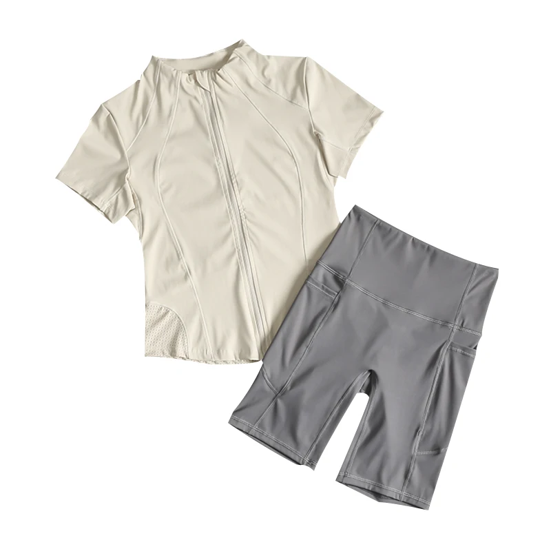 Ternos de corrida para mulheres, trajes de corrida matinais para o verão, calças profissionais de cinco pontos, ternos de salto finos de secagem rápida