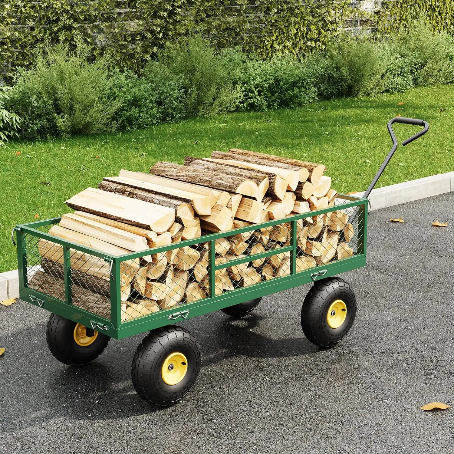 

Garden Cart Sturdy Metal Utility Wagon with Simple Assembly with Removable Mesh Sides 900 LBS Capacity for Outdoor Lawn Camping