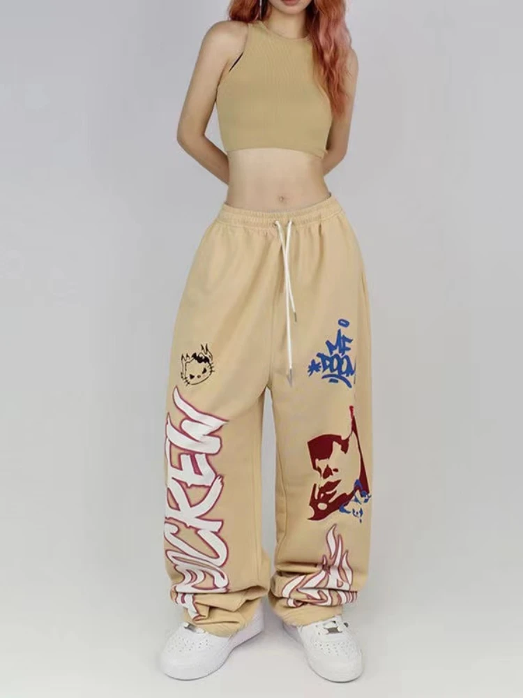 Hikigawa Chic Fashion Women Jazz Women Loose Straight Pants Streetwear American Y2k Casual Hip Hop Loose Trousers Mujer