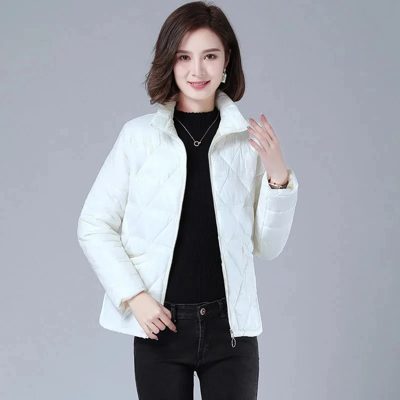 Solid Color Autumn And Winter Black Thin Padded Jacket Women Black Mother's Clothing Fashion Korean Down Cotton Jacket Off-White