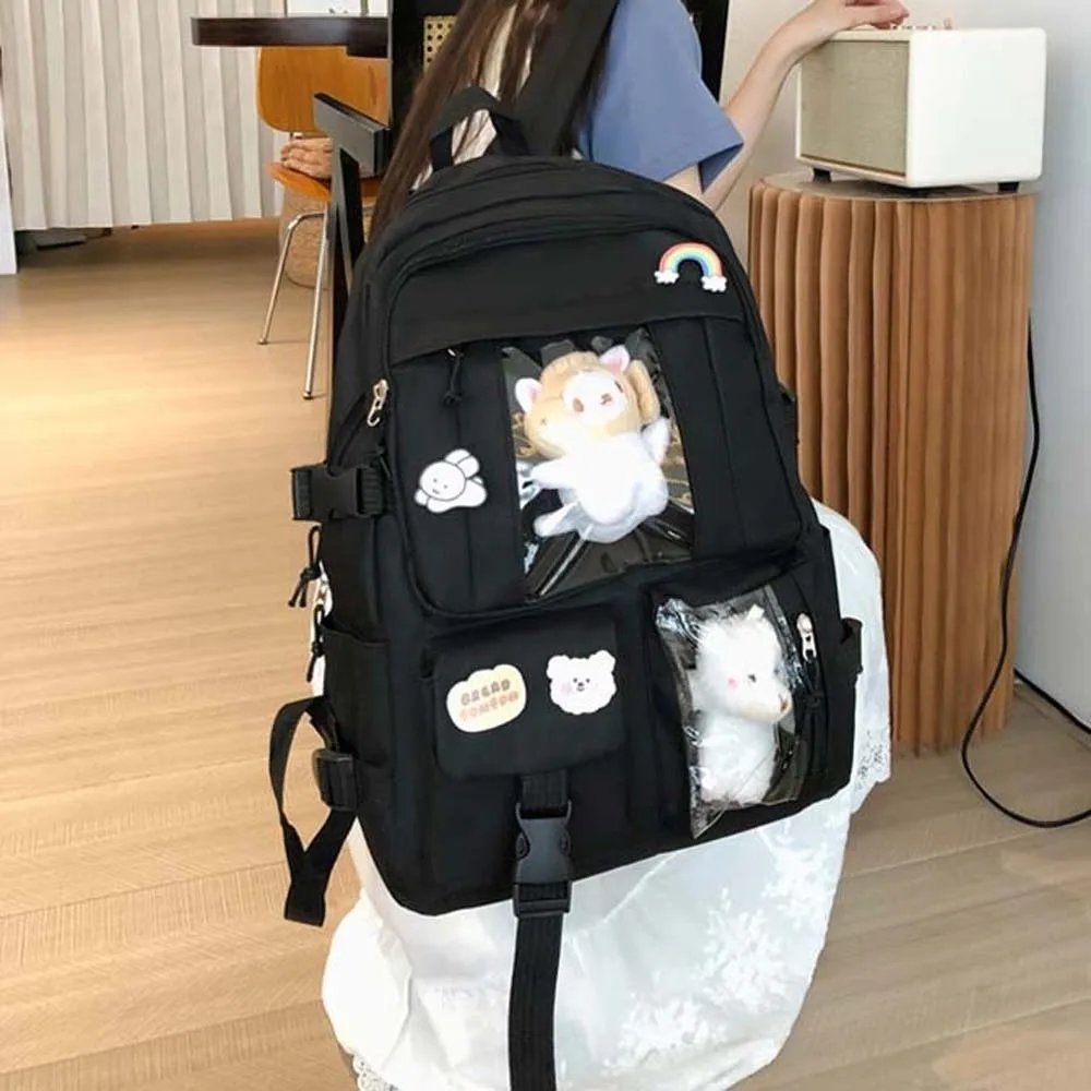 

Solid Color Nylon Ita Backpack Dust-proof with Cartoon Pins Students School Bag with Durable Large Capacity Daypack Sport
