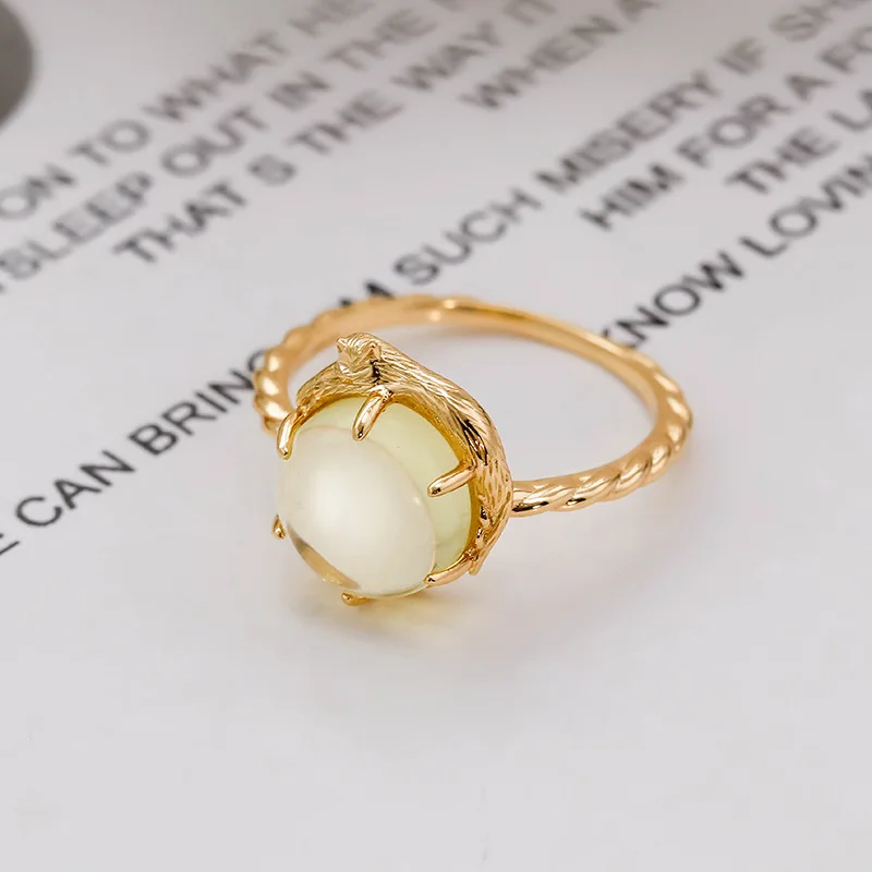 LAMOON Natural Lemon Quartz Gemstone Ring For Women 925 Sterling Silver Gold Vermeil Fine Jewelry Gift Vintage 3D Cute Cat Gift