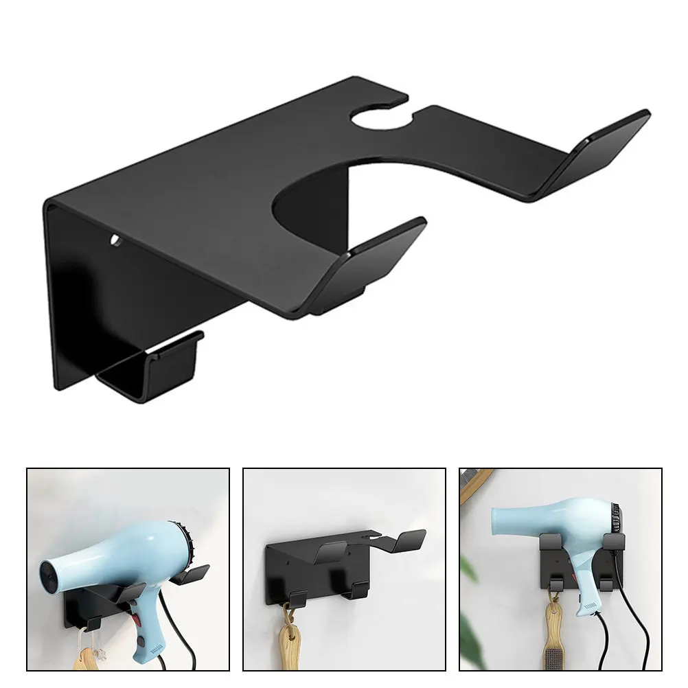 

Stainless Steel Hair Dryer Rack Wall Mounted Holder Storage Stand with Anti- and Hooks for Convenient Charging