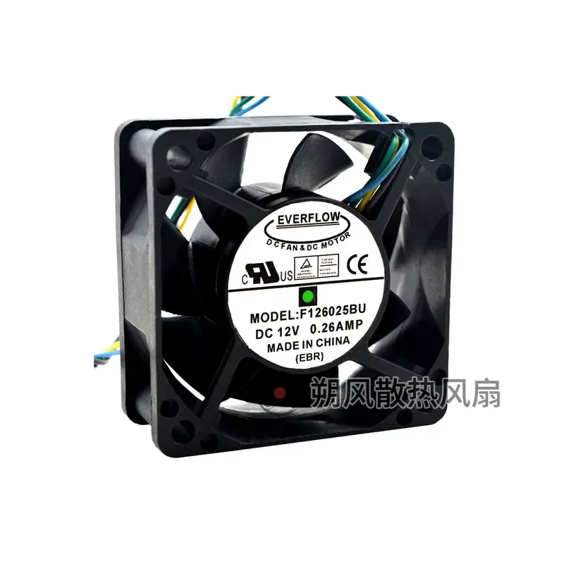 for EVERFL0W F126025BU 6025 6CM 12V 0.26A Double Ball Bearing 4 Wire PWM Cooling Fan