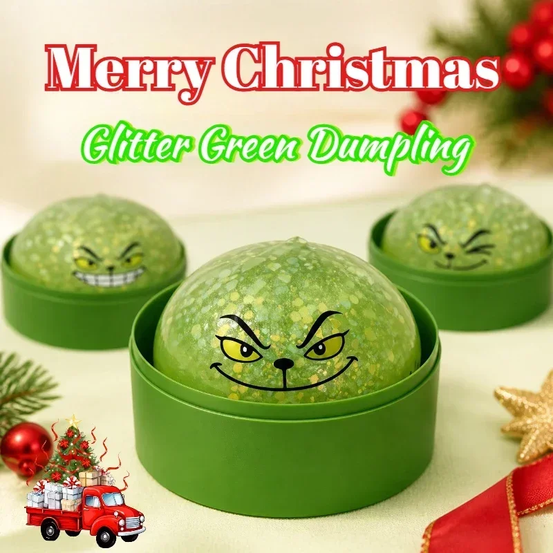 Glitzernde grüne Knödel mit Dampfgarer, Quetschbrote zur Stresslinderung für Weihnachtsfeier, Geschenk zu Weihnachten 2027, Neujahrsgeschenk – Detail 4