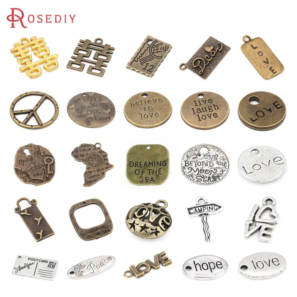 Colgantes de Aleación de Zinc Estilo Vintage con Letras de Amor y Corazón, Suministros para Hacer Joyería DIY, Accesorios para Collares y Pendientes para Mujer