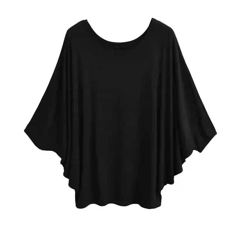 

Oversized Women's Casual T-shirt Summer Batwing Sleeved Loose Black Tops Korean Versatile Soft Tees Female Commuting Clothes