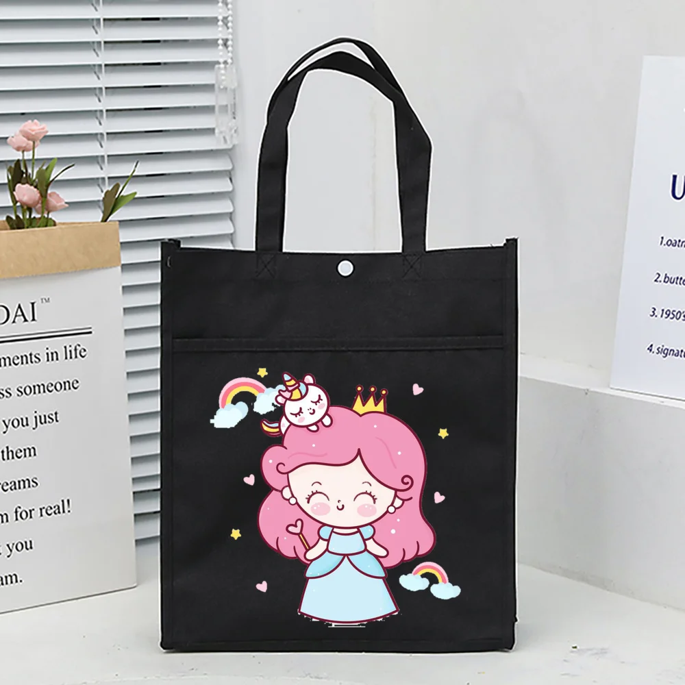 Student Cartoon Unicorn Print Multifunctional Oxford Storage Bags Large Capacity Tuition Bag Cartoon Cute Girl School Tote Pouch