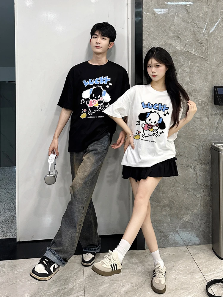 2024 Summer Cotton A Singing Lamb Graphic Print O-Neck Men Women Casual Loose Short Sleeve T-shirt Top For Couple Clothes