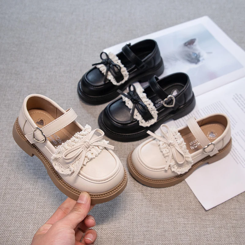 

Kids'Casual Shoes PU Leather Shoes Princess Spring For Retro Little Girls Shoes Hook and Loop Brown Black Shoes Size 26-36
