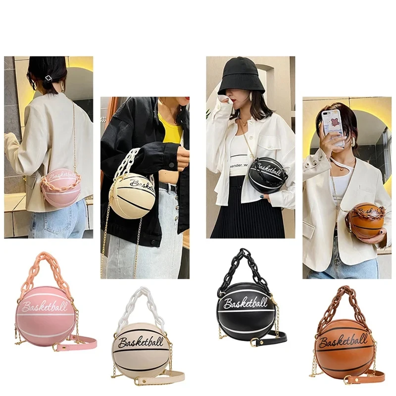 Women Shoulder Bag PU Leather Chain Basketball Bag New Letter Print Teenagers Handbag Fashion Crossbody Bags Female