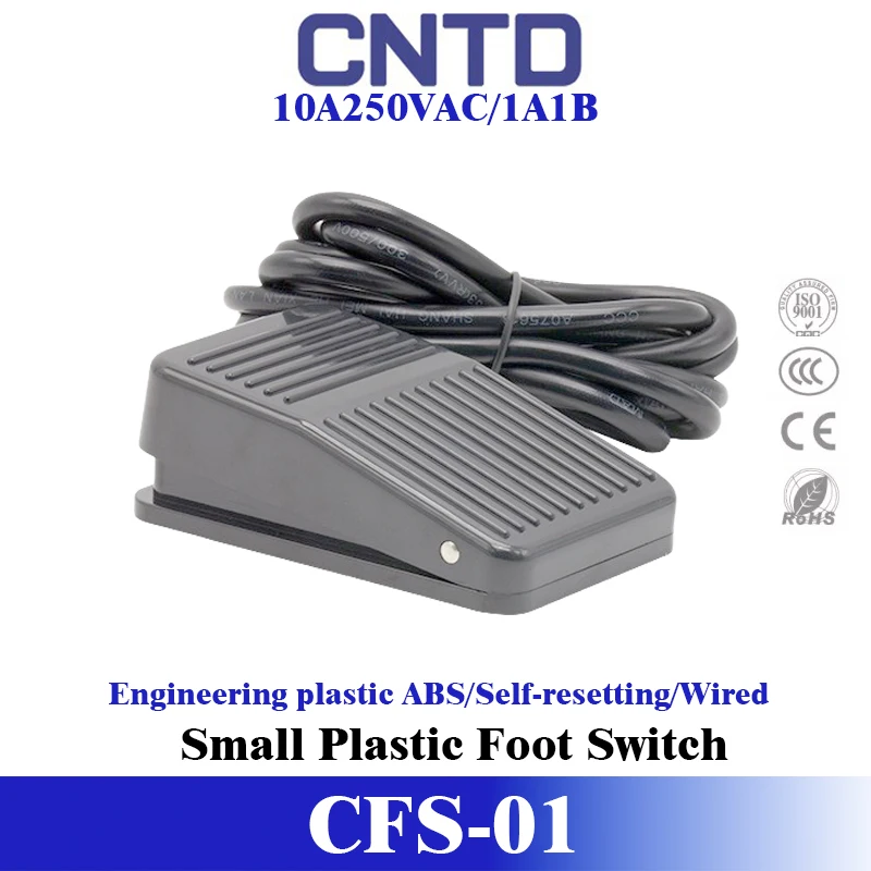 CNTD CFS-01 Mini Foot Switch Plastic Housing 10A 250V AC SPDT Momentary Pedal Control 0.5mm² 3C Cable 1m 100x65x28mm Black