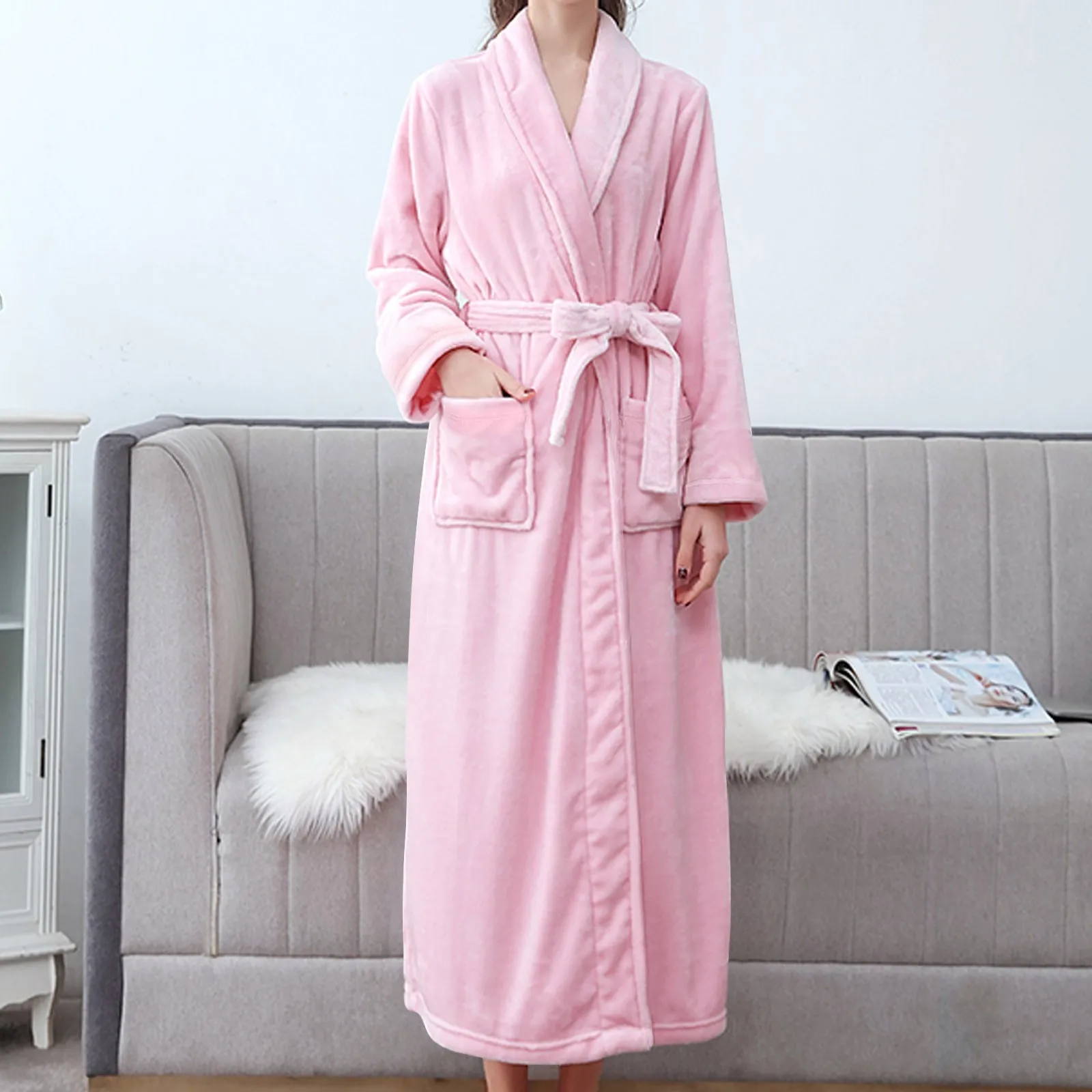 

Winter Warm Flannel Nightdress Bathrobe Casual Sleepwear Intimate Lingerie Thicken Homewear Coral Fleece Long Robe Kimono Gown