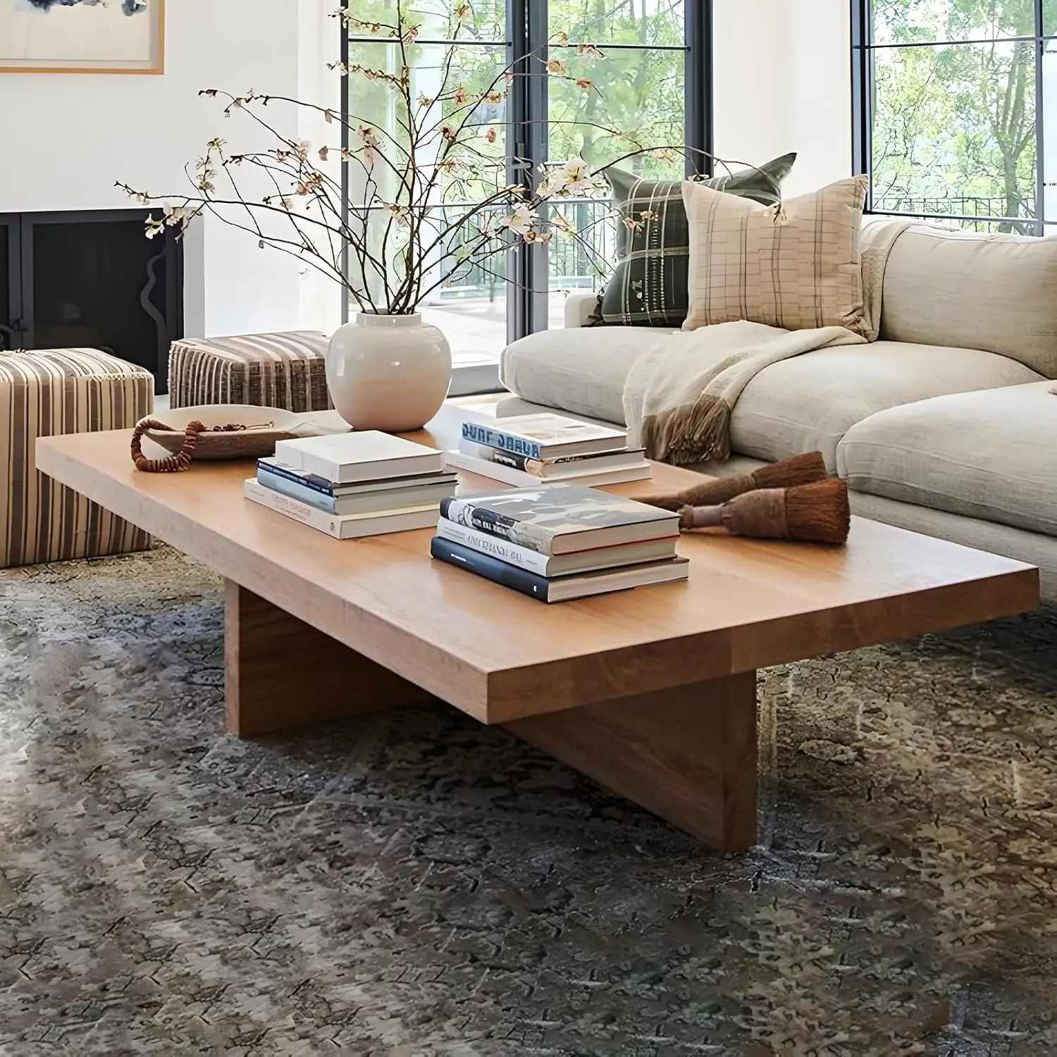 

Solid Wood Coffee Table, Farmhouse Square Center Table, 2” Thick Tabletop, Durable Natural Wood Grain, Living Room, Customized