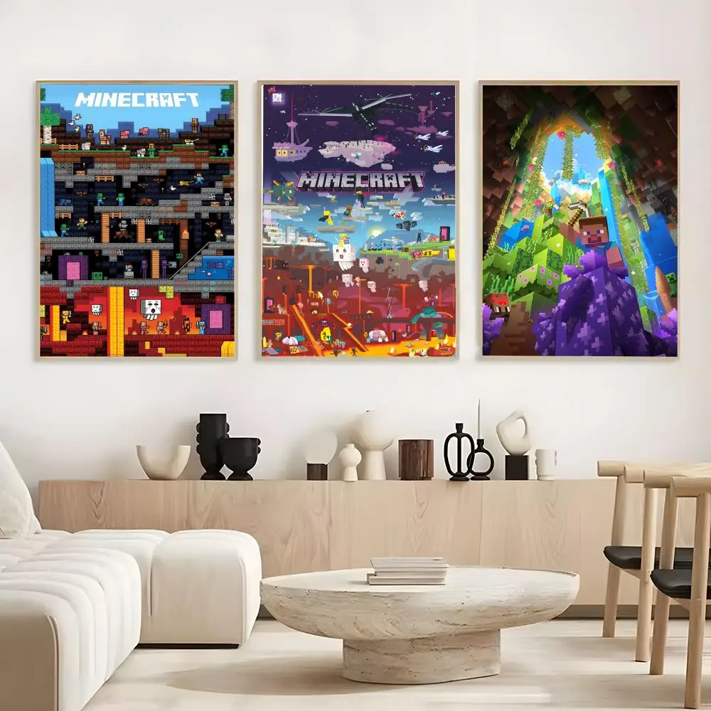 Affiche Minecraft sans cadre, autocollante, en papier imperméable, décoration murale pour café, bar, chambre