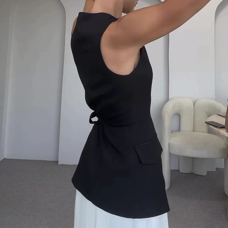 New Sleeveless Vest Long Skirt 2 Piece Set Fashion Waistcoat Top Loose Dress O-Neck Temperament Chic Commuting Women Dress 2025