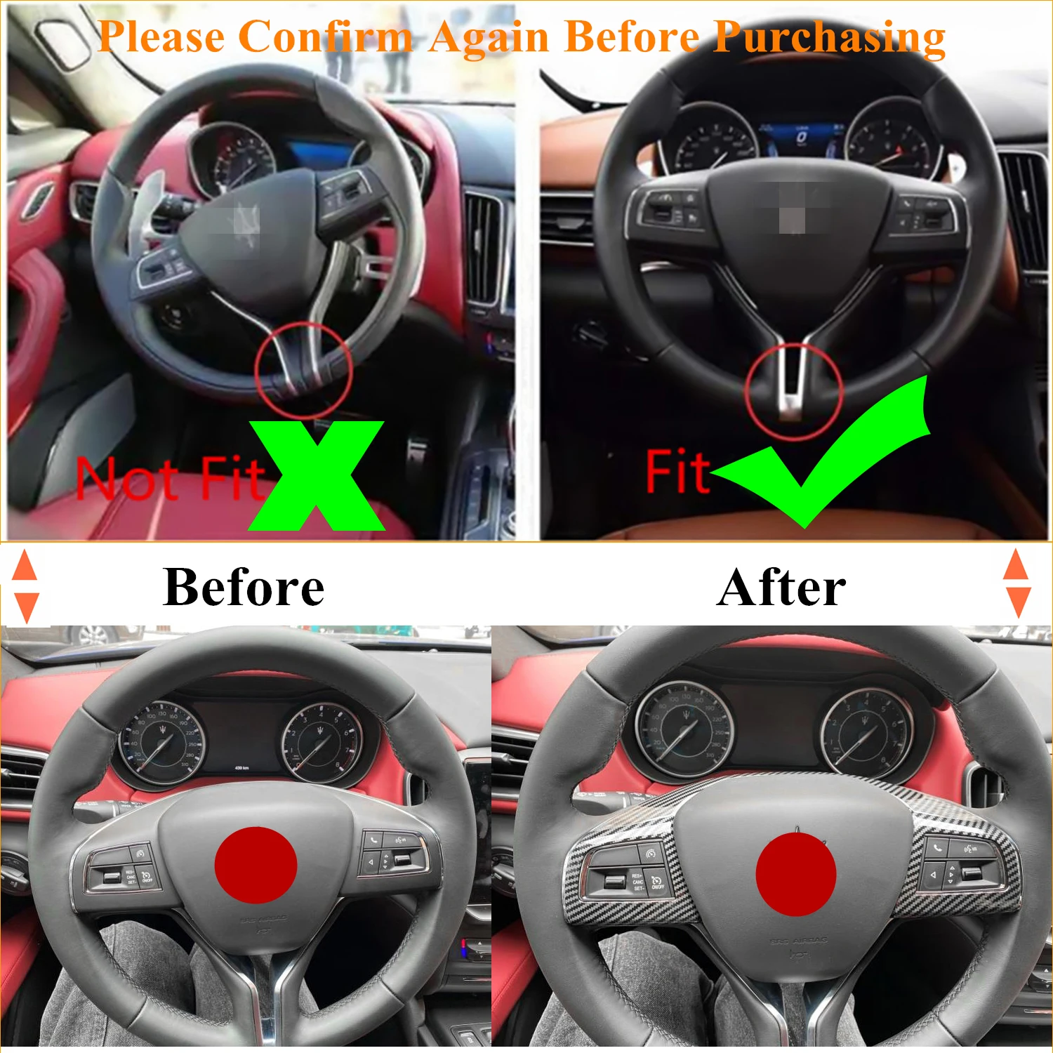 Car Steering Wheel Cover Trim for Maserati Levante Ghibli 2014 2015 2016 2017 2018 2019 2020 2021 2022 2023 Interior Accessories