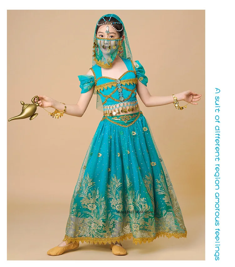 Indische Prinzessin Bauchtanz-Set für Kinder, orientalischer indischer Tanz, Sari, Mädchen-Performance-Kleidung, Bühnenkostüme für Kinder