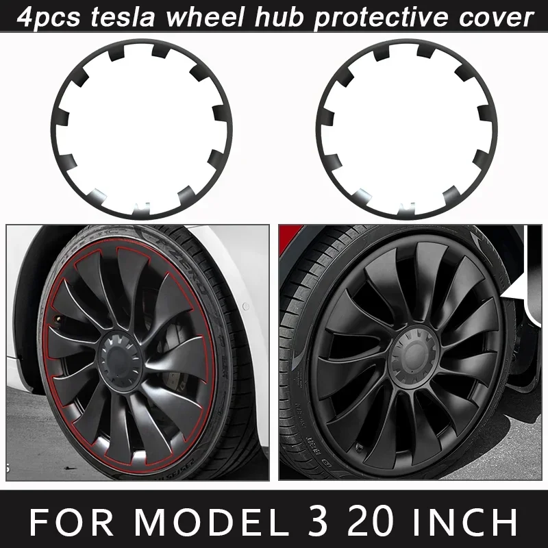 

4PCS Car For Tesla Model 3 Accessories 20Inch Vehicle Wheel Rims Edge Protector Ring Tire Guard Strip 2020-2023 Wheel Hub Covers