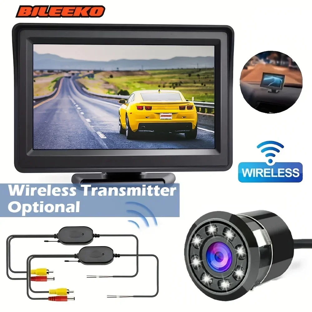 طقم مراقبة عكسية لكاميرا الرؤية الخلفية للسيارة من Bileeko - مساعد عكسي لوقوف السيارات بجهاز إرسال لاسلكي #6