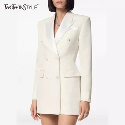 TWOTWINSTYLE Solid Spliced Button Temperament Blazers for Women Lapel Long Sleeve Tunic Slimming Coat Female Fashion