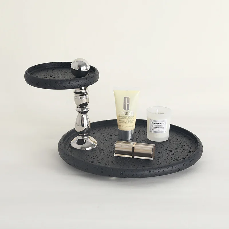 HYS French light luxury aromatherapy tray bathroom candle base candle holder desktop travertine ornament single and double