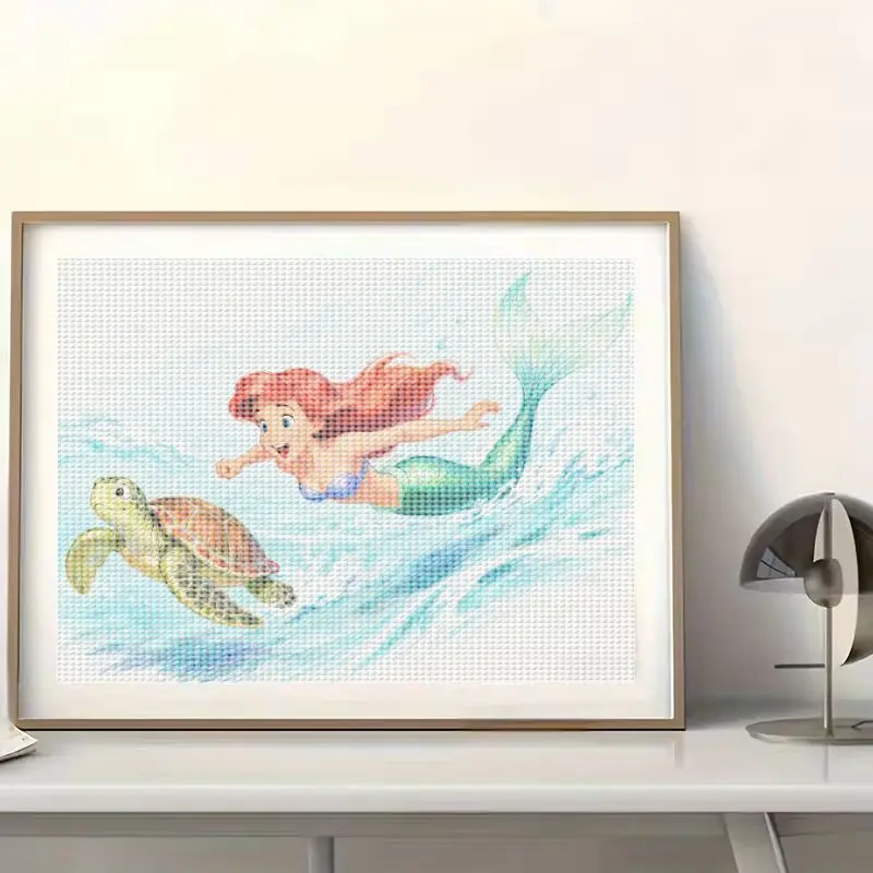 1 peça 5d kit de pintura diamante broca completa para crianças e adultos, com pequena sereia inspirada na disney e tartaruga marinha fofa, faça você mesmo