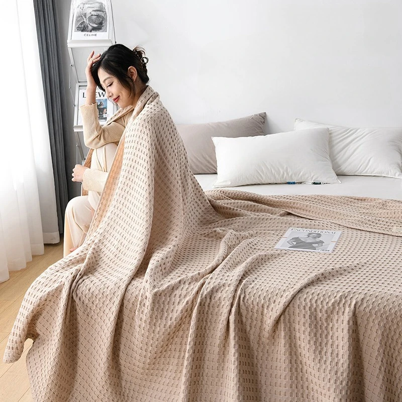 Waffle Plaid Blanket 100% Cotton Summer Bed Throw Thin Quilt Knitted Bedspread Home Sofa Coverlets  Throw Blankets Girl Boy
