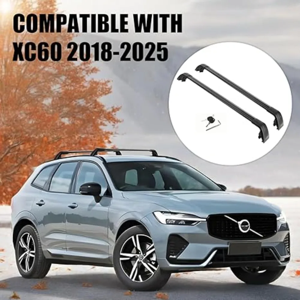 Car Roof Racks Aluminum Luggage Cross Bars For Volvo XC60 2018-2025 with Metal Anti-Theft Lock Roof Rails Crossbars