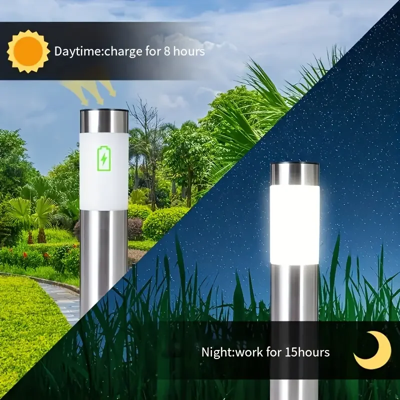 Stainless Steel Solar Lawn Lamp Outdoor Cylindrical Long Cylindrical Long Cylindrical Lamp Garden Courtyard Plug-in Landscape