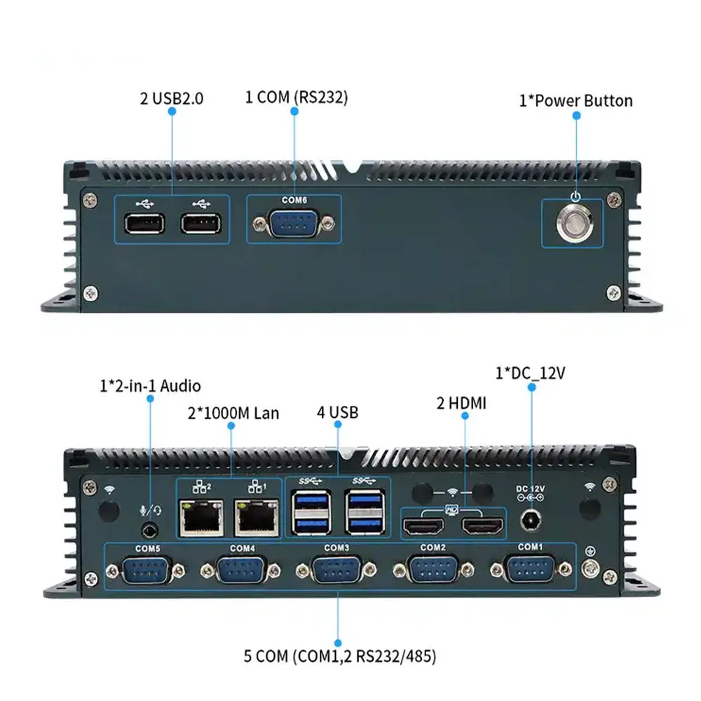 Parteaker Mini PC senza ventola Intel N100 Dual LAN HDMI 6COM 4G/5G SIM GPIO Computer industriale