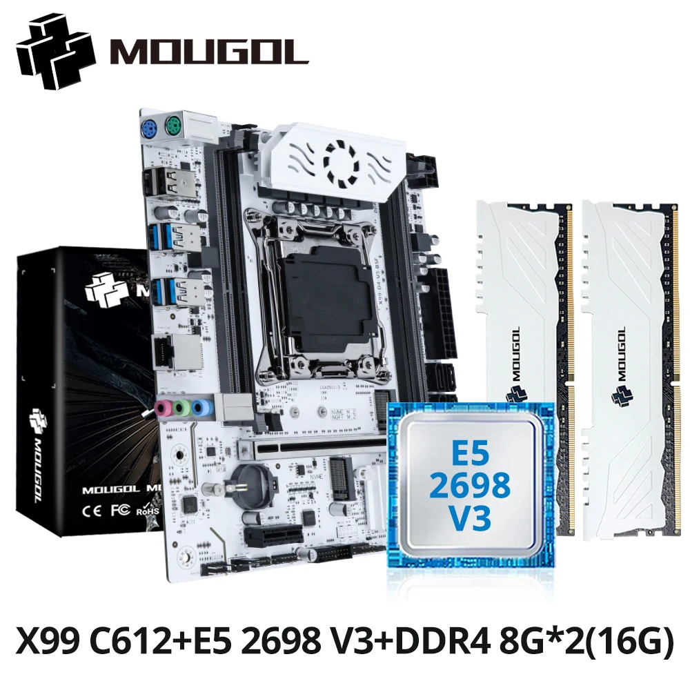 

MOUGOL X99 Gaming Motherboard Kit with E5 2698 V3 CPU & DDR4 16G (2*8G)2133MHz Memory NVME PCIE3.0 TPM2.0 Pin for Desktop Host