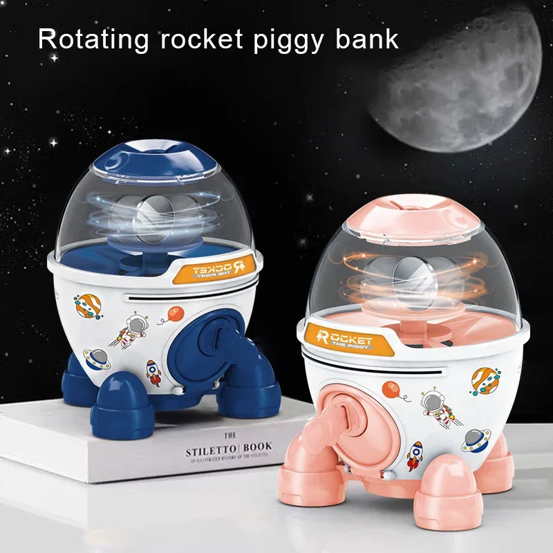 

2pcs Children's Toy DIY Sticker Astronaut Rocket Piggy Bank with Key Switch, Coin Money Box Cartoon Birthday Gift for Kids