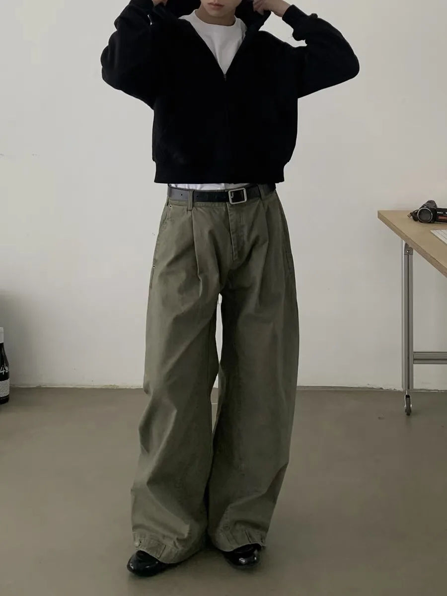 

Retro American Splicing Waed Work Pants Loose Wide Leg Jeans ex Slimming Versatile Men's Women's Casual Straight Cut