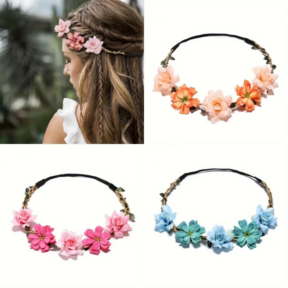 

2pcs Gesang Flower Hairband Cloth Flower Elastic Headband for Women Girls Wedding Photography Tourism Hair Accessories Headwear
