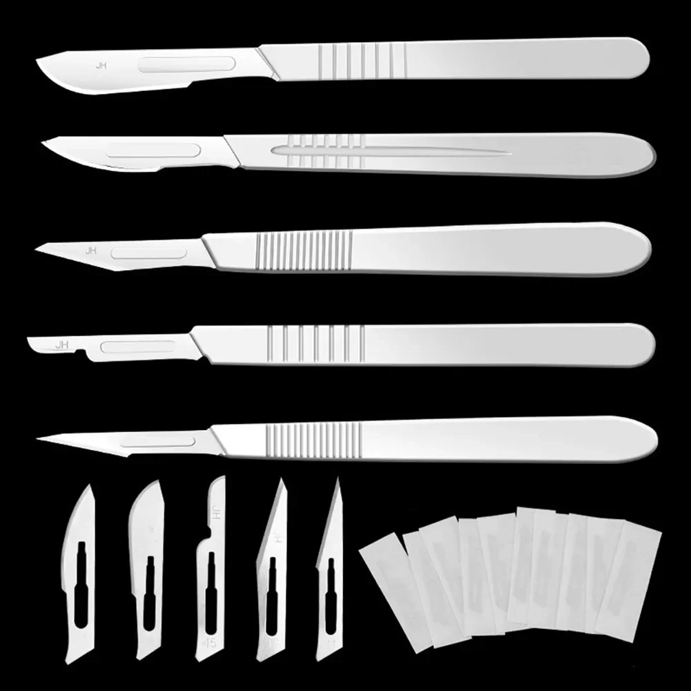 10pcs 10#--24# Carbon Steel Surgical Blades + 1pc 3# 4# Handle Scalpel DIY Cutting Tool PCB Repair Animal Surgical Knife