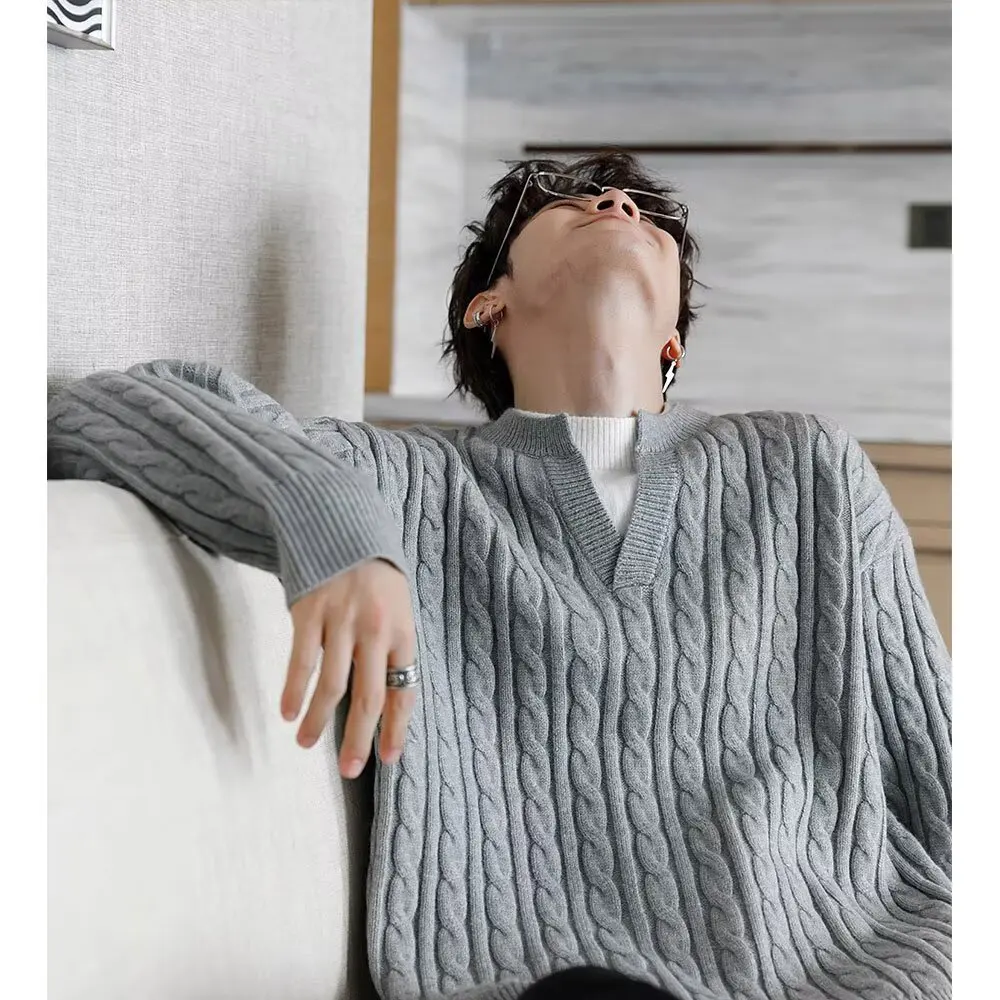 

Модный смысл литературы и искусства, текстура жаккардового трикотажа White Fried Dough Twists, мужской свитер с воротником Генри, модный одиночный t