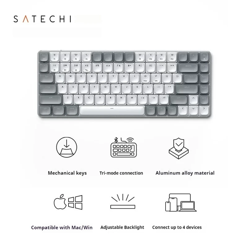 Satechi SM Tri Mode Wireless Mechanical Keyboard,84 Keys Low Profile Switch Aluminum Frame For MacBook,iPad,Laptop Windows Mac