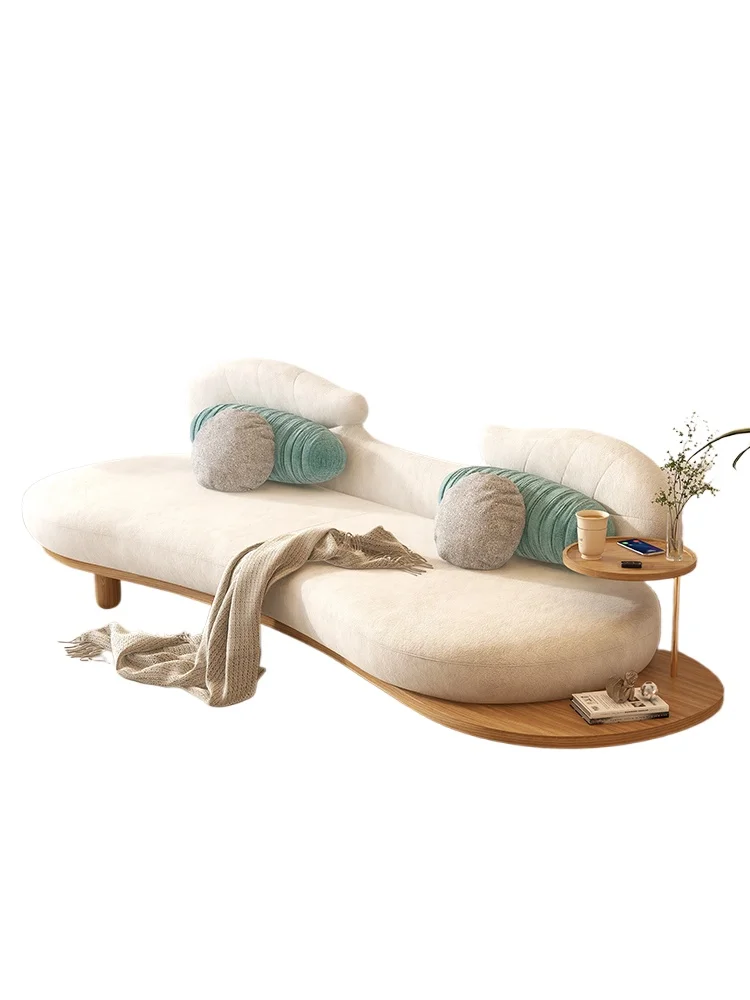 

Moon curved sofa Japanese living room simple modern small apartment removable washable teddy velvet Nordic log cream style