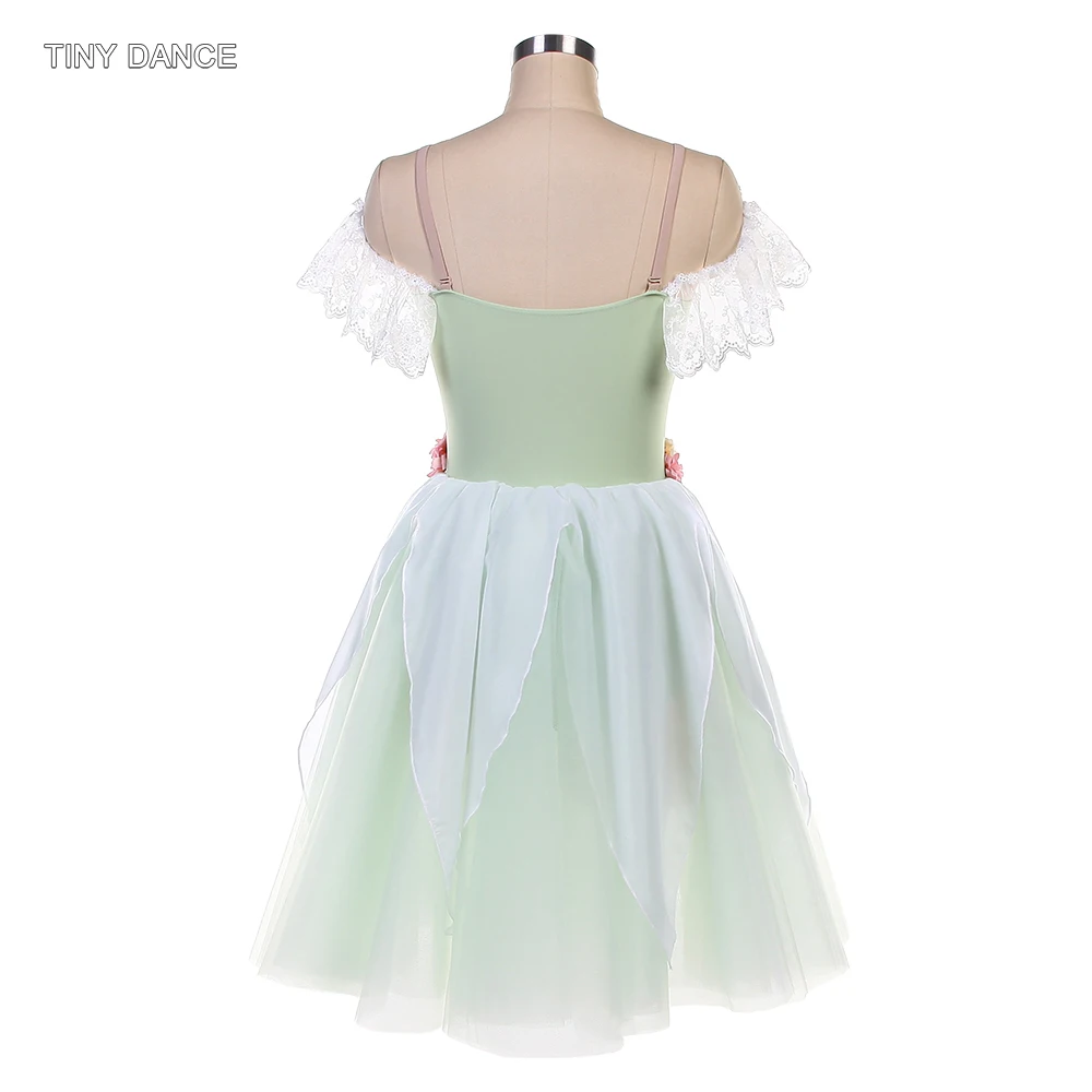 Robe longue de danse de Ballet pour filles adultes, épaules dénudées, Costumes de ballerine vert clair, Tutus romantiques, vêtements de spectacle, 25184