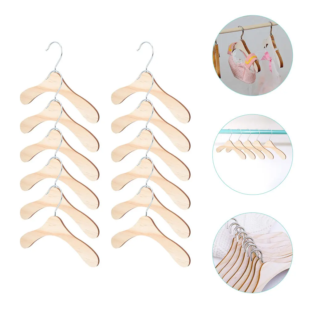 

Набор из 12 мини-вешалок из высококачественного дерева для детской комнаты: для рубашек, юбок, пальто и другой одежды. Органайзер-стойка для хранения.