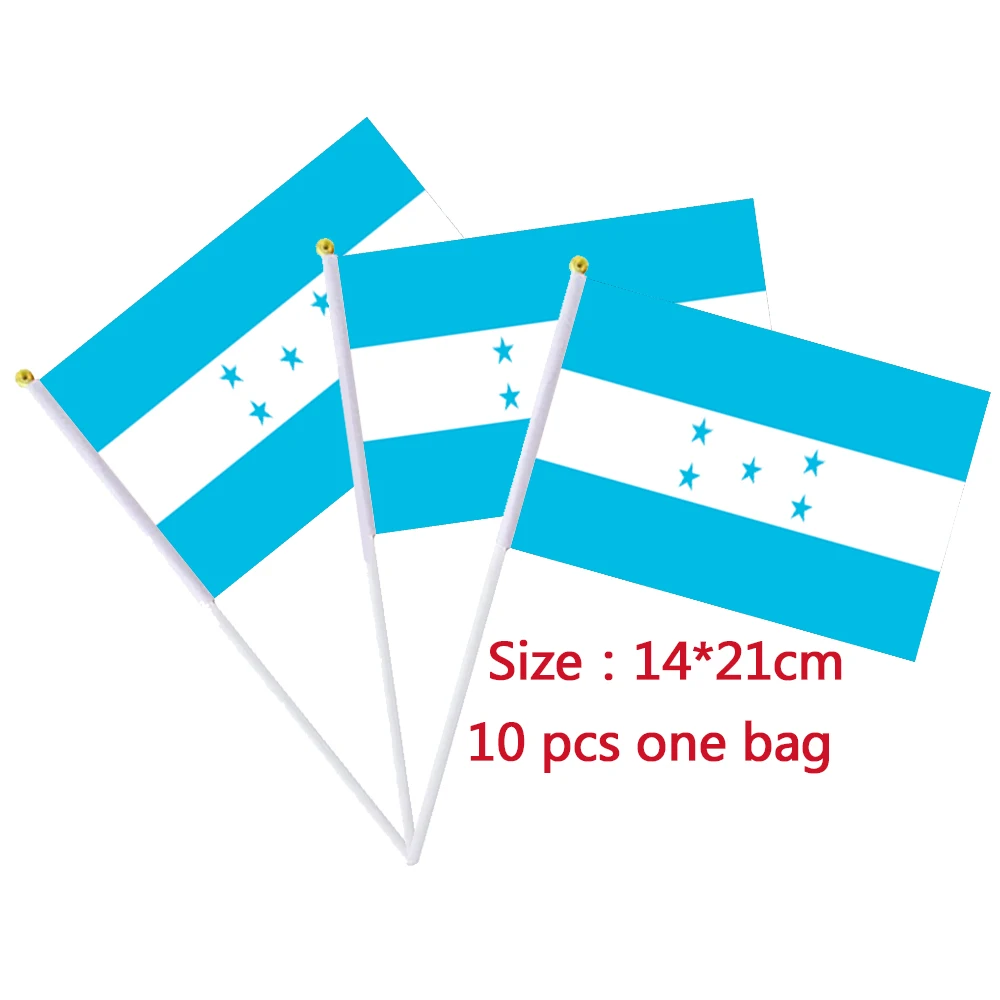 Flagnshow 100% Polyester 10 Pcs 14*21cm  Honduras Hand Waving Flags