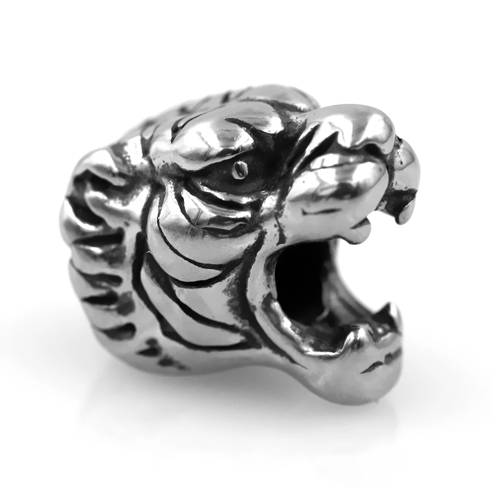 2pcs Stainless Steel 2-6mm Hole Animal Lion Wolf Tiger Head Spacer Bead Charms For Paracord Knife Lanyard DIY Jewelry Making