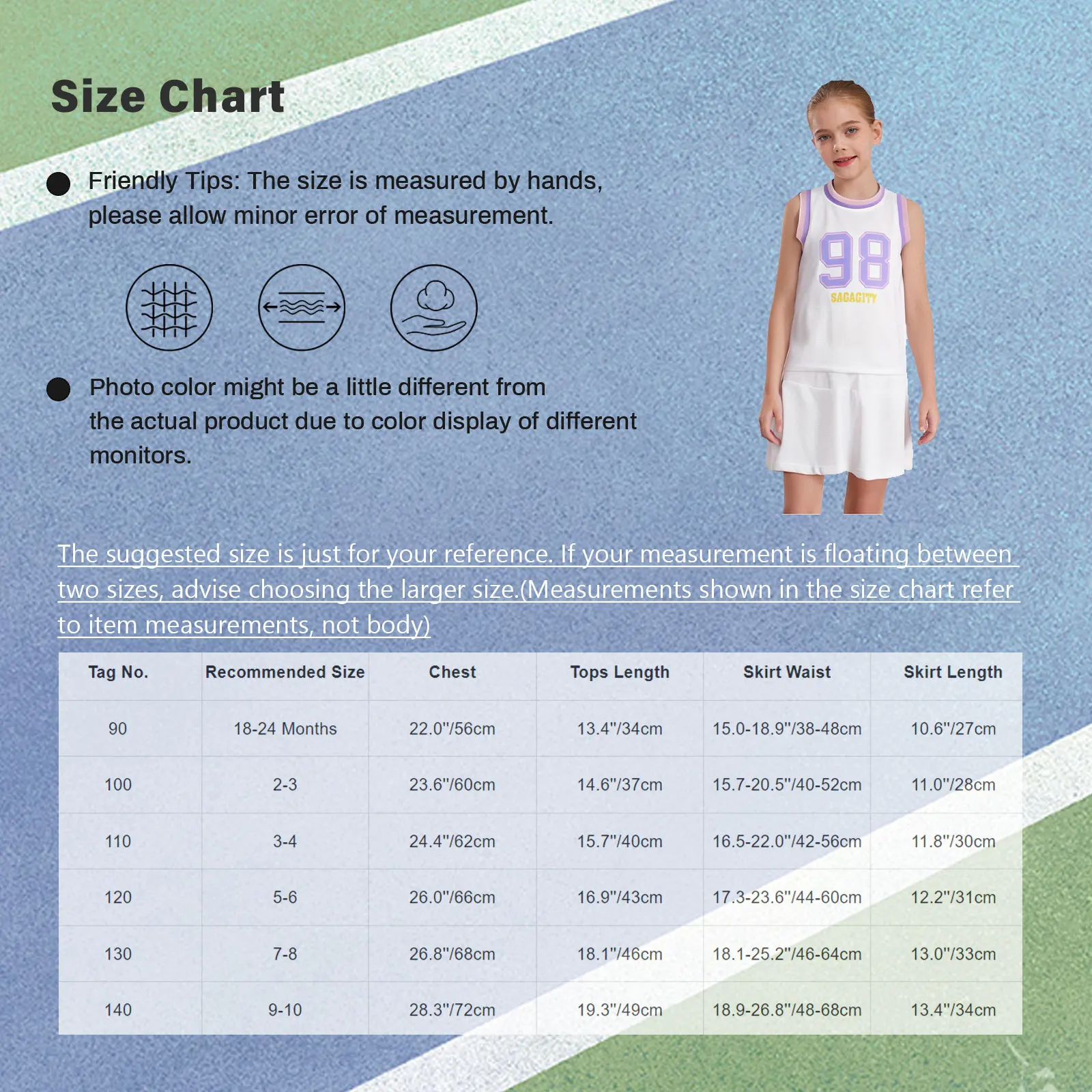 Girls Tennis Yoga Gym Sports Suit Sleeveless Moisture-Wicking Tank Top with Stretchy Skirts for Kids Workout Training Clothes