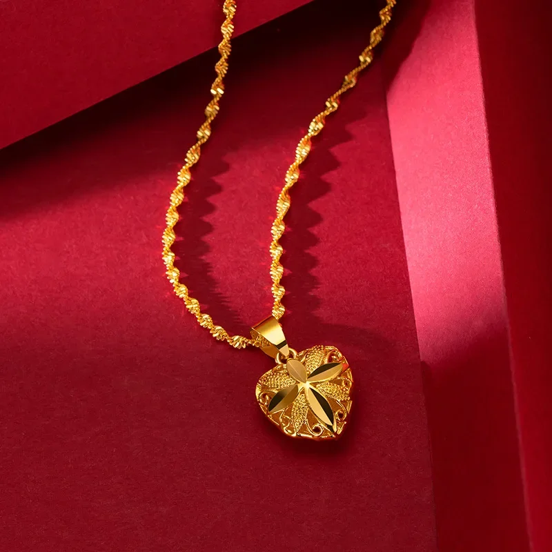 Heart Shape 18k Yellow Gold Pendant Necklace For Women Love Heart Clavicle Chain Gold Necklace Valentine's Day Fine Jewelry Gift