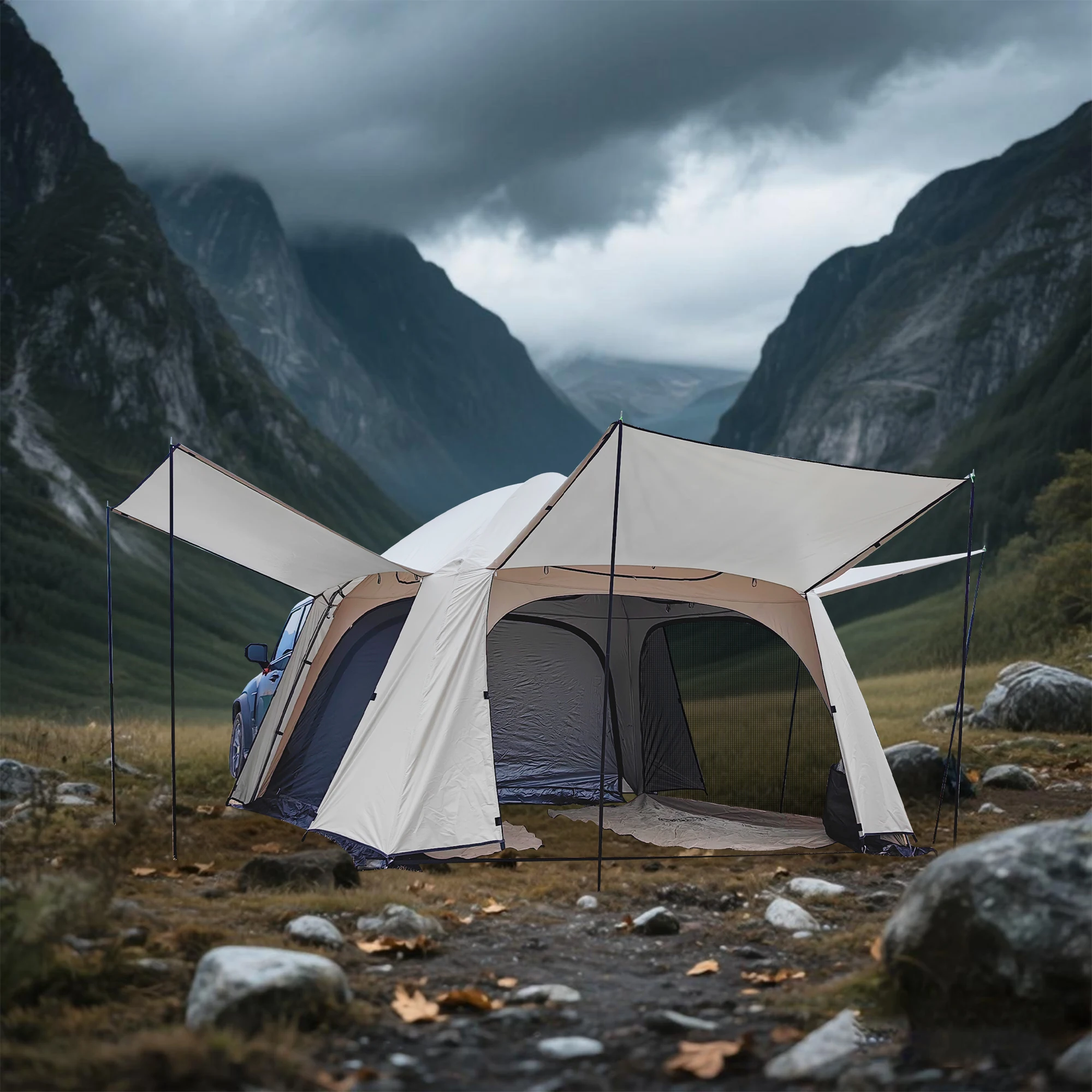 

4 Person Tiple Layers SUV Car Camping Tent Tailgate Rear Canopy Tent for Outdoor Adventures