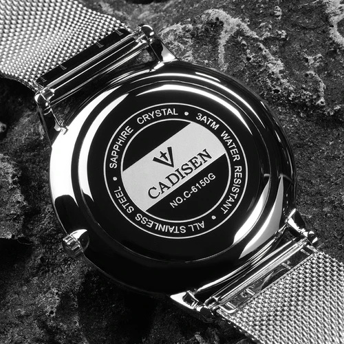 Imagen 2 del producto Reloj de cuarzo CADISEN Swiss Ronda 715 para hombre, esfera ultrafina de 7MM, zafiro luminoso, acero inoxidable, correa de malla Milano, relojes para hombre