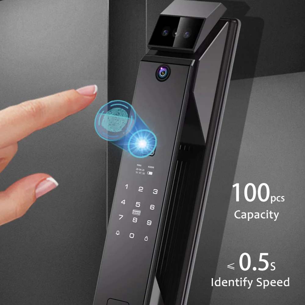 WAFU Smart Lock with Camera 3D Face Recognition Keyless Entry Door Lock Handle Aluminum Alloy Biometric Door Lock Tuya App