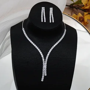 2 buah Set Kalung Berlian Imitasi Perhiasan Wanita Kalung Anting Antik Prancis Aksesori Foto Pernikahan Pengantin untuk Hadiah Pengiring Pengantin 10 set perhiasan pernikahan afrika dengan penjualan terbaik - №