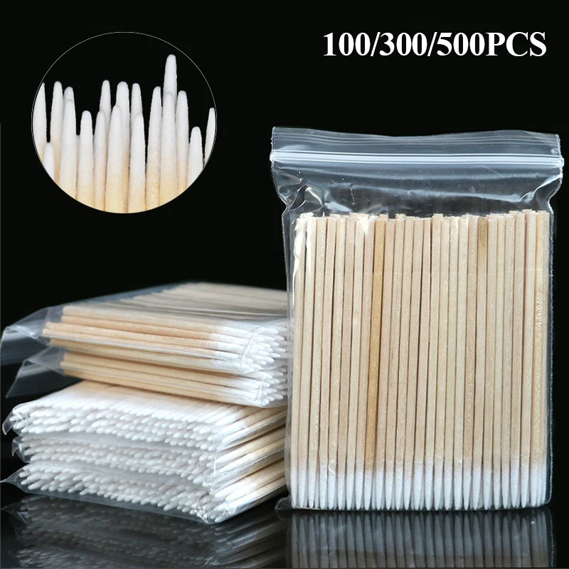 

500/300/100pcs Wood Cotton Swab Small Pointed Tip Swabs Cotton Buds Kapok Stick Eyebrow Permanent Tattoo Makeup Accessories